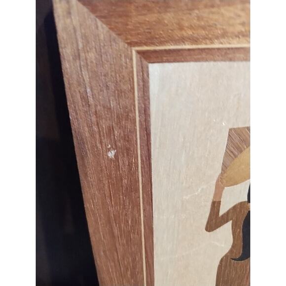 VINTAGE Asian women Friends WOOD INLAY MARQUETRY Pair Set Small Framed Wall Art - Picture 7 of 7